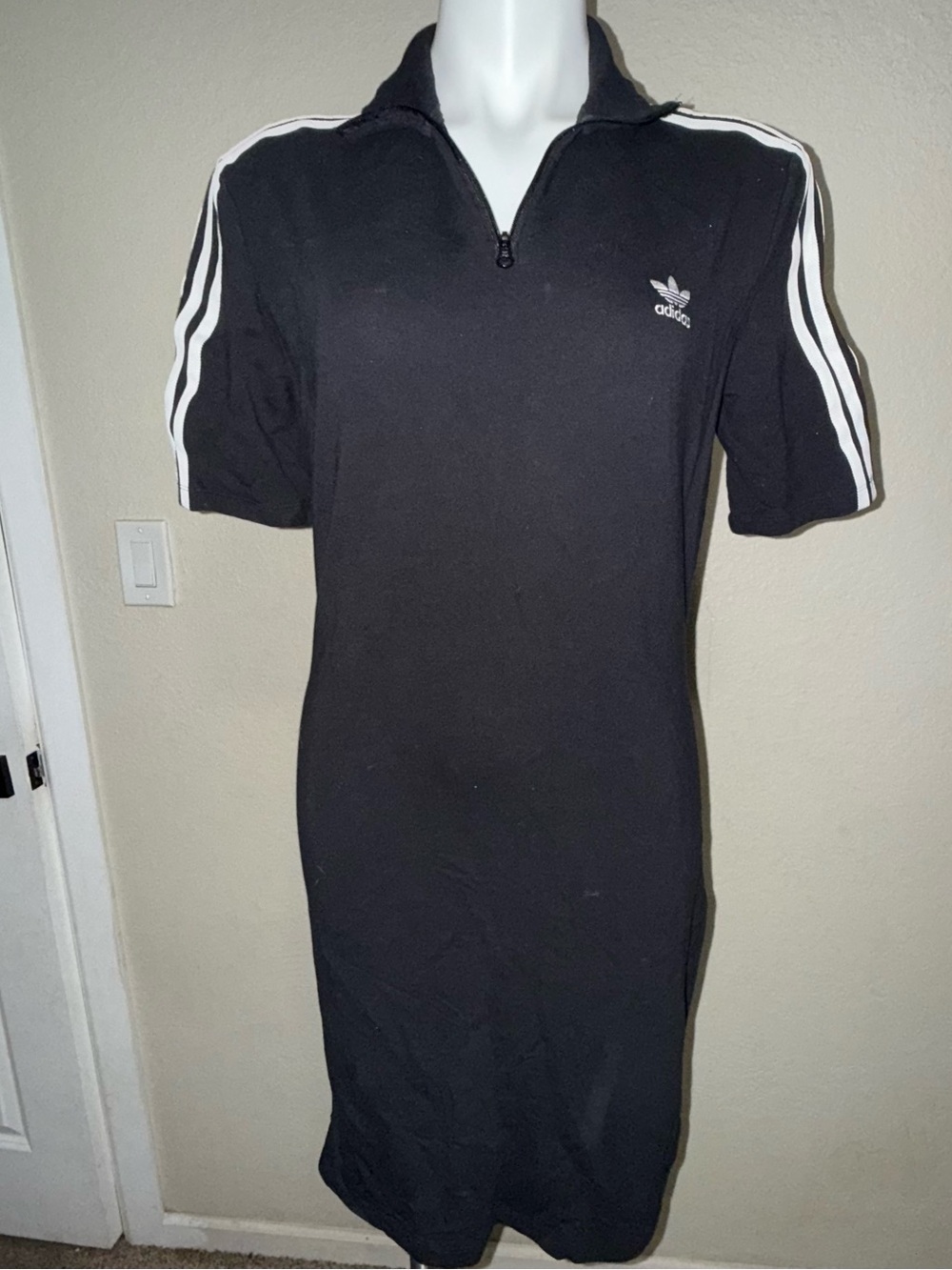 adidas Black Midi Dress with White Three-Stripes